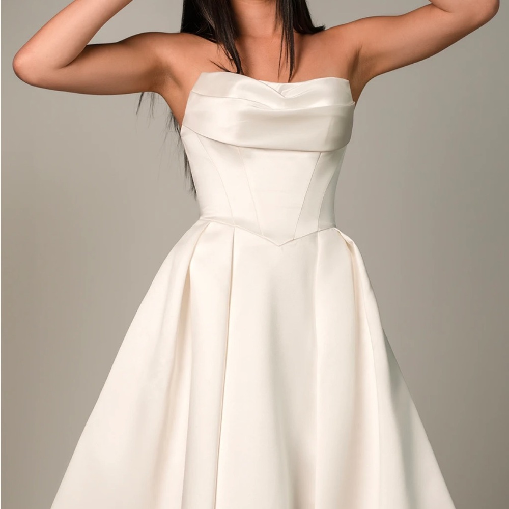 Stella York Strapless Cream Satin A-Line Dress